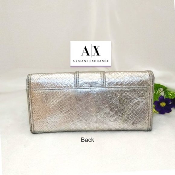 Chic ARMANI EXCHANGE Soft Genuine Leather Wallet Silver Metallic Card Bi… - Picture 2 of 9